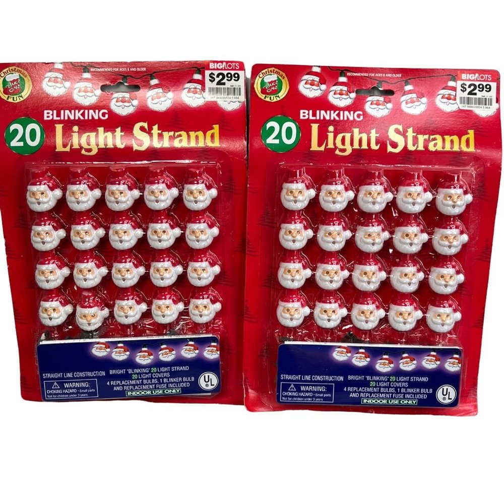 Vintage Blinking Light Strand Santa Blow Mold 2 Packs Christmas NIB